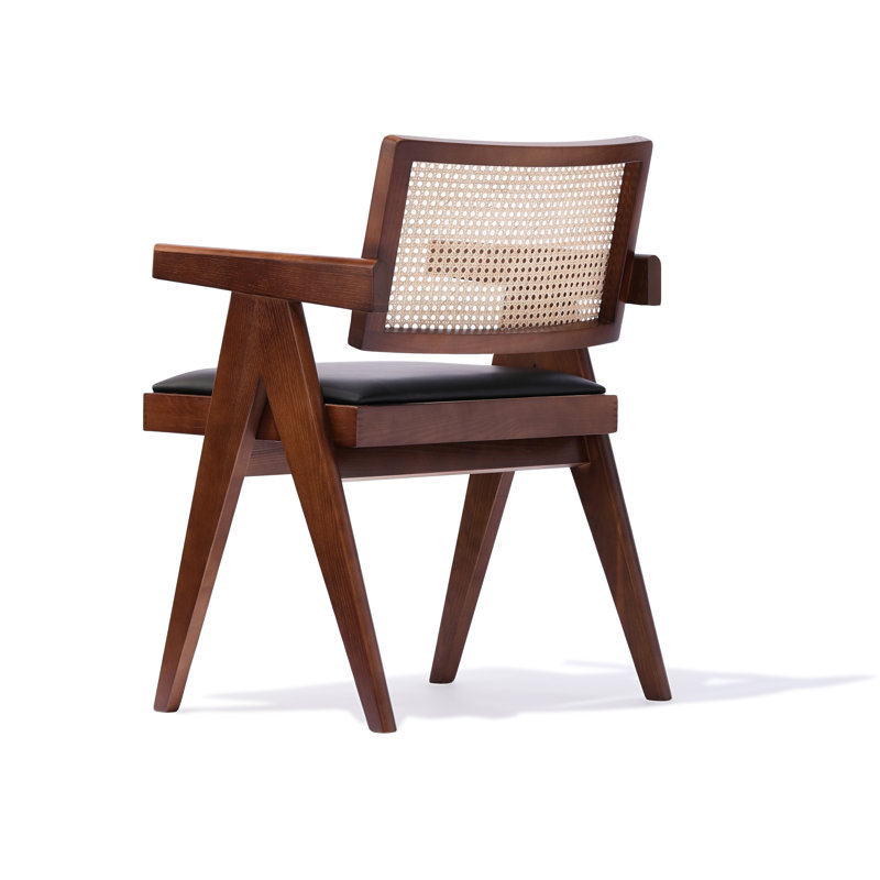 Pierre J Arm Half Wicker, Black Faux Leather