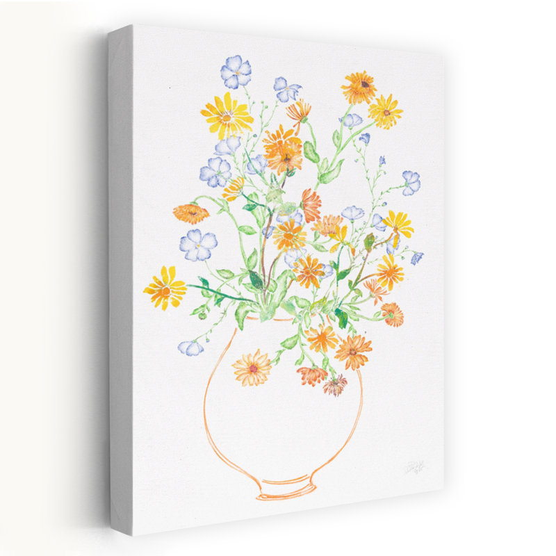 Art contemporain contemporain coloré délicat avec fleur rose délicate, H 60 po x l 40 po