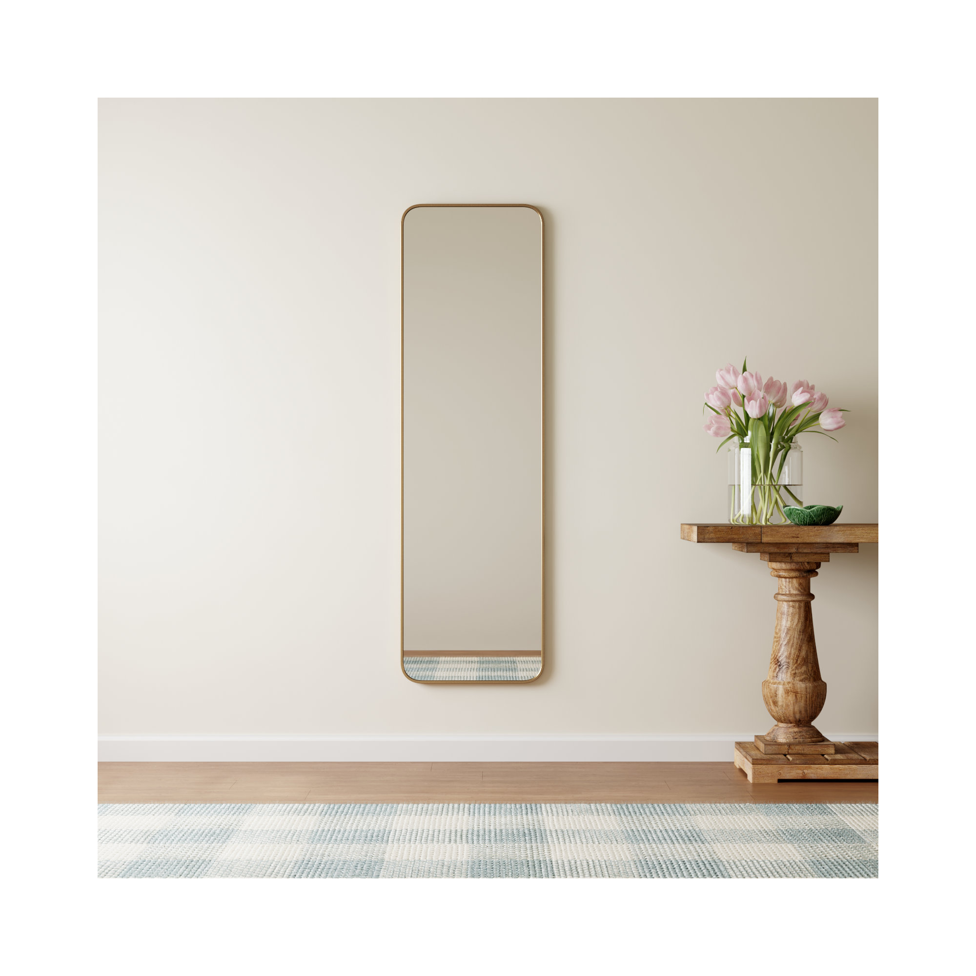Sabine Metal Rounded Rectangle Wall Mirror, Brass, 60'' H x 18'' W