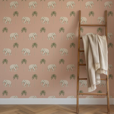 Strolling Elephant - Papier peint Savane rose