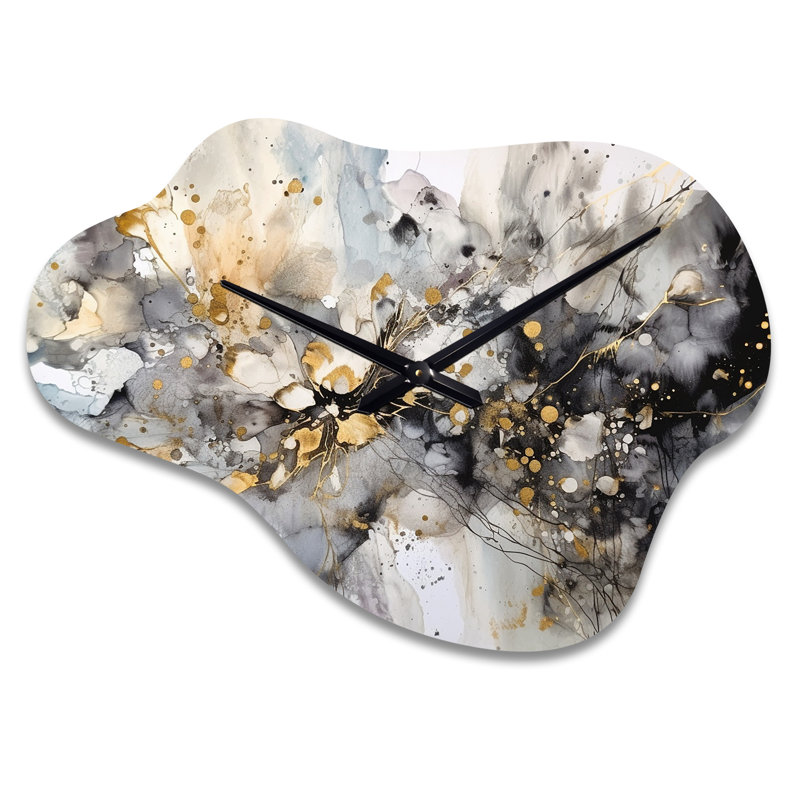 Horloges murales grises et délicates à motif abstrait brossé II - horloge murale asymétrique en métal gris, Petit