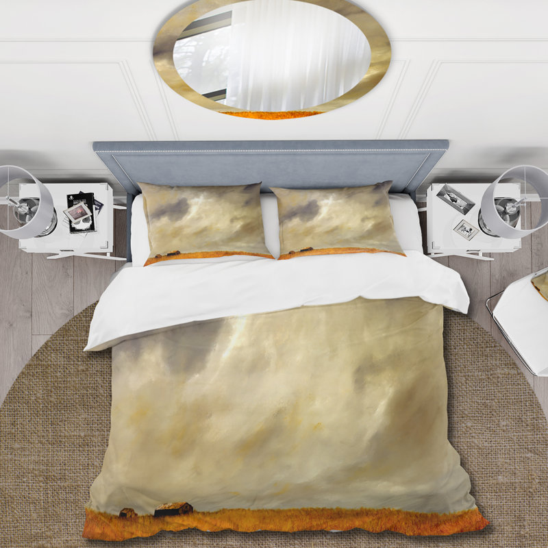 Desert Farmhouse Under Cloudy Sky in Washington I - Ensemble de housse de couette Farmhouse - Microfibre de polyester