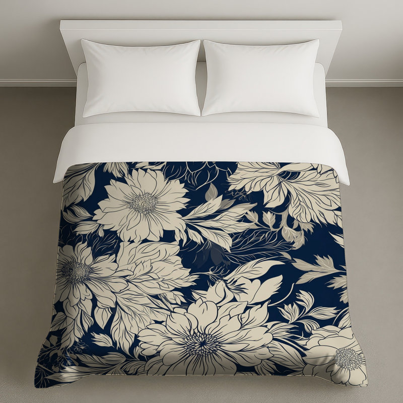 Housses de couette beige à motif floral, Lit simple