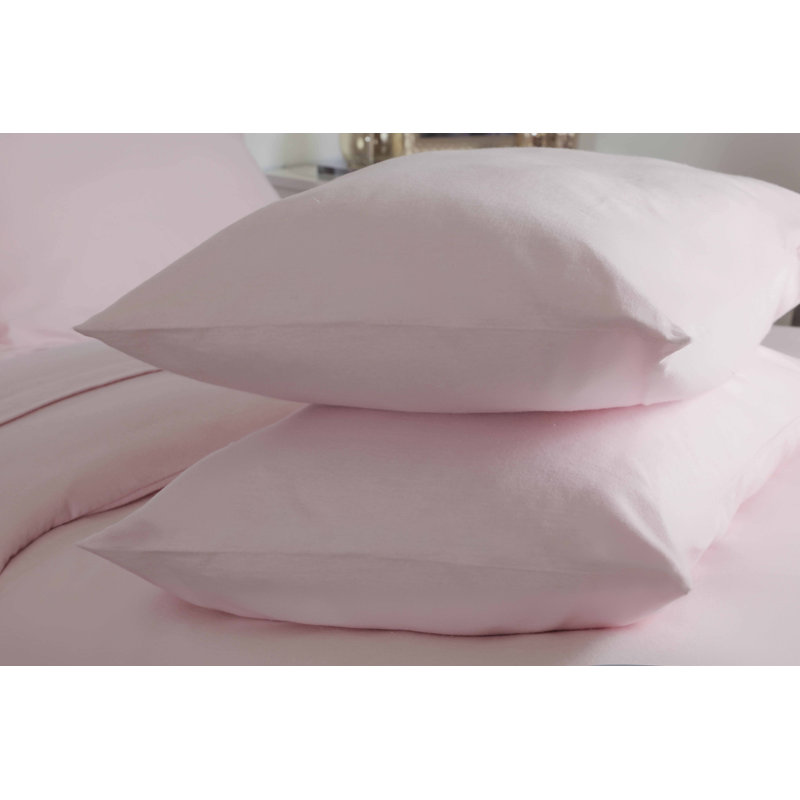 Plain Dye Brushed Cotton Flannelette Flannel Pillowcase - Set of 2, Powder Pink