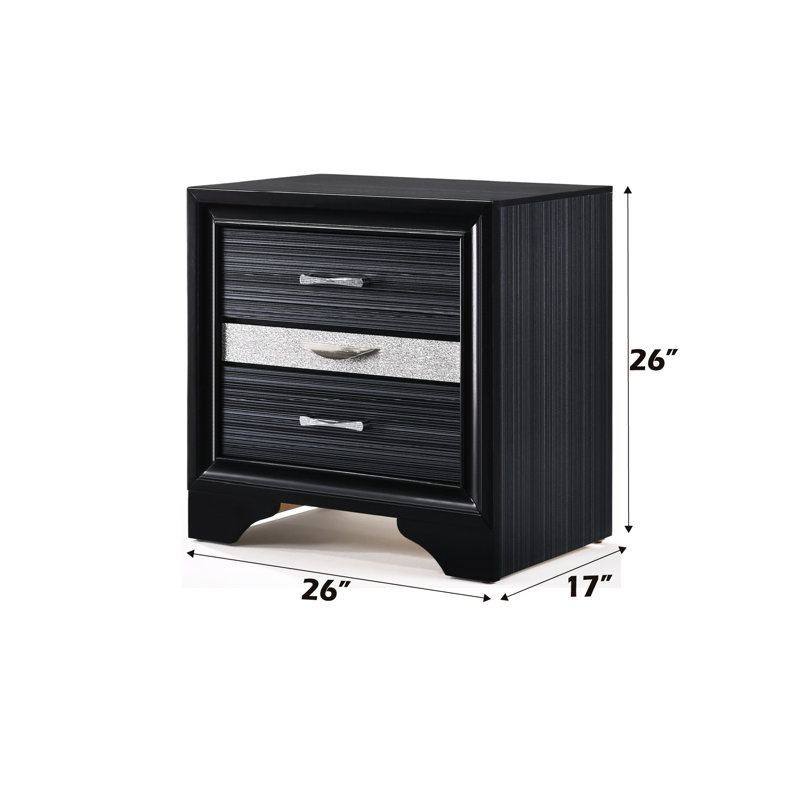 Table de chevet moderne noire - 2 tiroirs et compartiment de rangement pour bijoux contemporain avec amplement de garniture de protection