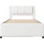 Lit plateforme tapissier beige avec lit gigogne. Fabrication robuste en bois de pin Tête de lit pour un sommeil douillet et relaxant. Pas de sommier tapissier. Taille et fabrication du processus d'assemblage sans effort. Reposez-vous. Simple