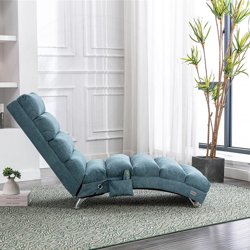 Chaise longue rembourrée avec fonction de vibration, Blue Linen