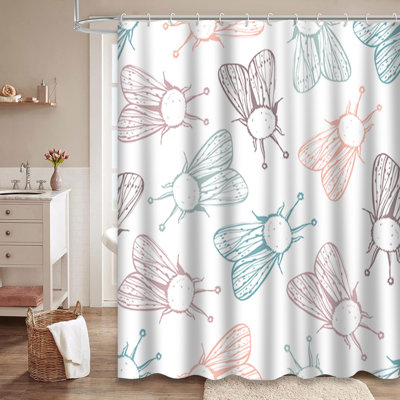 Summer Animal Backdrop Beautiful Butterfly Color Contour Creative Meadow Shower Curtain with 12 Hooks