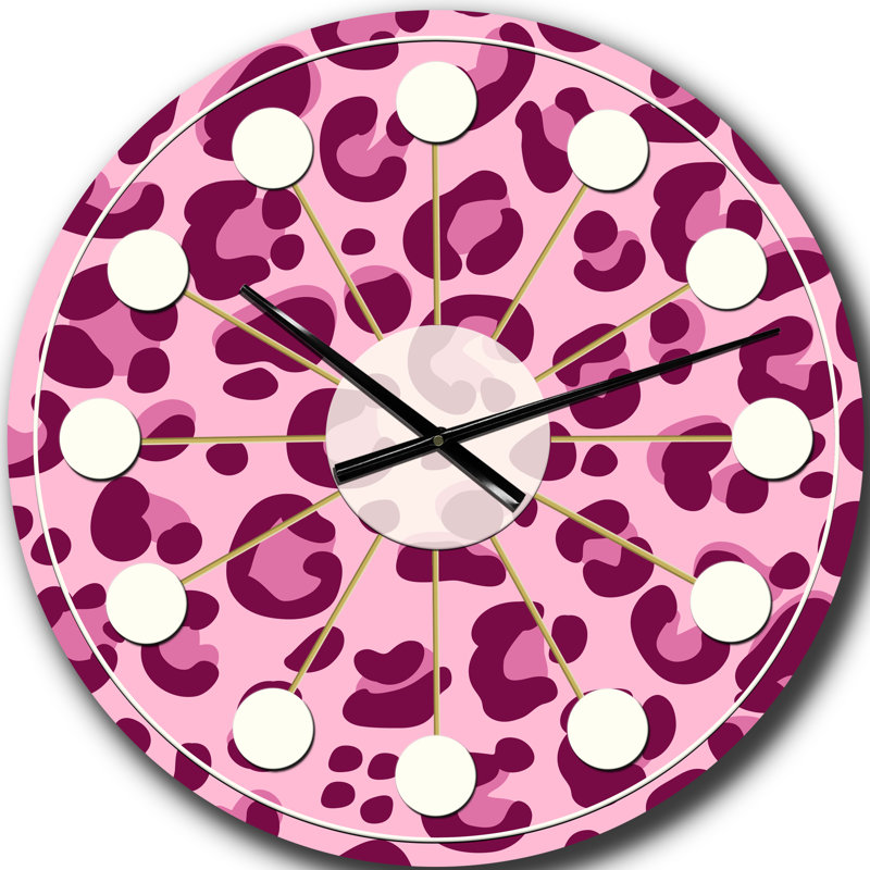 Motif léopard rose - horloge murale moderne Mid-Century, Grand