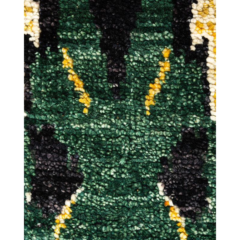 Tapis noir / jaune / bleu en laine noué à la main de conception unique 6 pi 1 po x 9 pi 5 po New Age