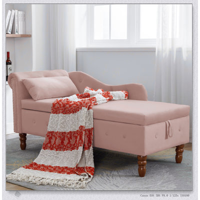 Chaise longue en velours bleu marine avec rangement et coussin, accoudoirs roulés modernes rembourrés pour le salon et la chambre à coucher