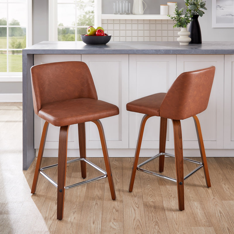 Lakyia Swivel Upholstered Counter Stool, Walnut/Chrome