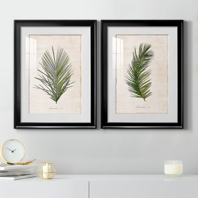 Palm Botanical I - ensemble de 2 impressions, Impression encadrée avec passe-partout, H 18,5 po x l 49 po, Noir