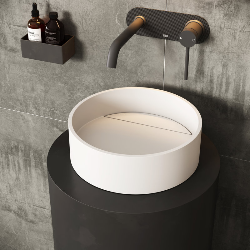 Lavabo de salle de bain rond fait à la main blanc mat L 15 po x l 15 po x H 5 po Montauk