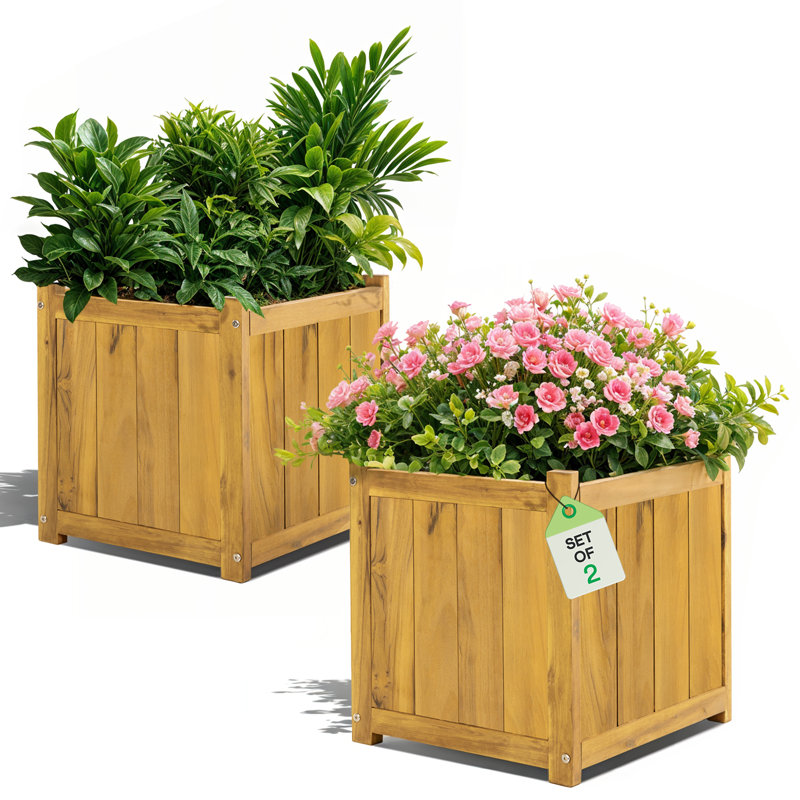 Boîte à fleurs carrée en bois d'acacia, lit de jardin surélevé pour plantes d'extérieur, H 17,72 po x l 15,75 po x P 15,75 po