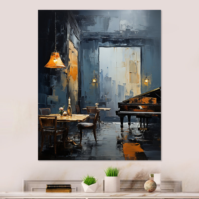 Jaune et gris Jazz Cafe Melody 4 - musique Jazz, art mural en métal, H 20 po x l 12 po x P 1 po