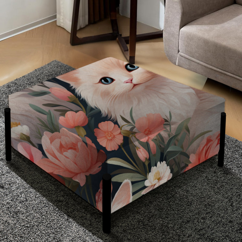 Floral Feline Delights - Grand repose-pieds carré floral