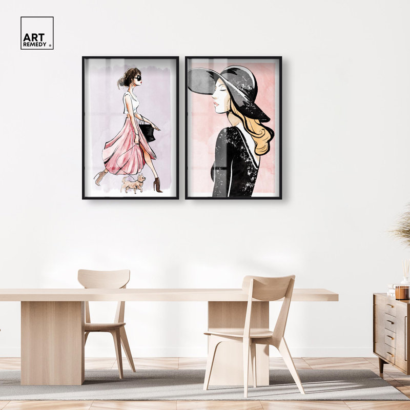 «Parisian Blush Glam Set Shadowbox» par Art Remedy, H 46 po x l 31 po, Noir