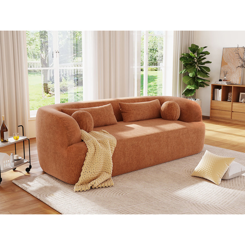 Spacious Orange Modern Sofas, Chenille Upholstered, No Assembly Needed For Home