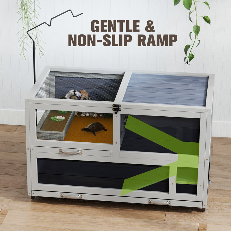 Habitation de tortue en bois à 2 couches Coziwow, grande enceinte intérieure et extérieure pour petits animaux, gris