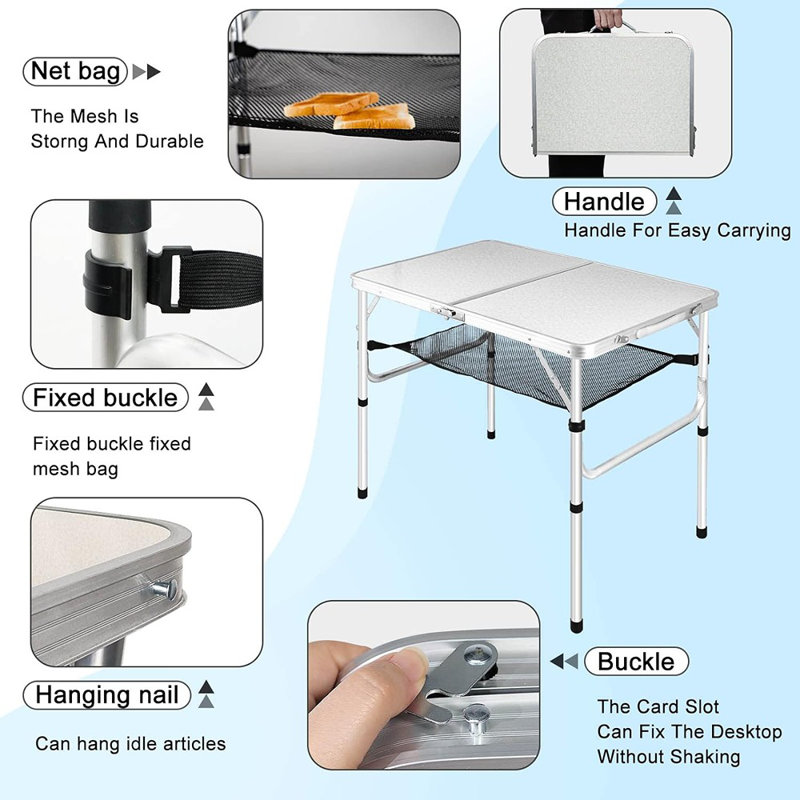 Medium Folding Table,2 Adjustable Height Foldable Table,3Ft Port...