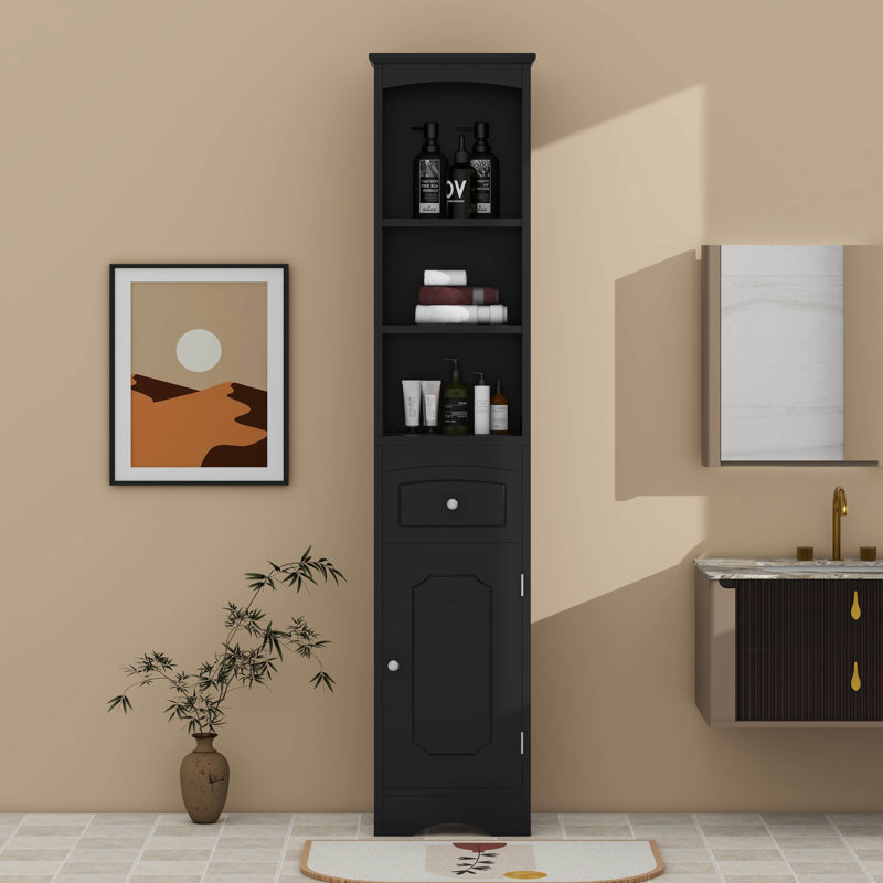 Armoire de rangement autoportante avec tiroir et tablette réglable, Noir