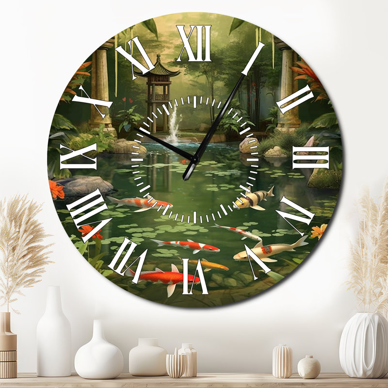 Horloge murale Bamboo And Koi Pond, Surdimensionné
