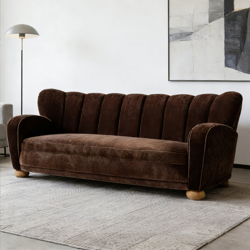 Solid Wood Frame Modern Dark Brown Velvet Sofa