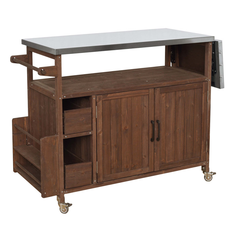 54.33" Farmhouse Rolling Outdoor Kitchen Cart, Brown