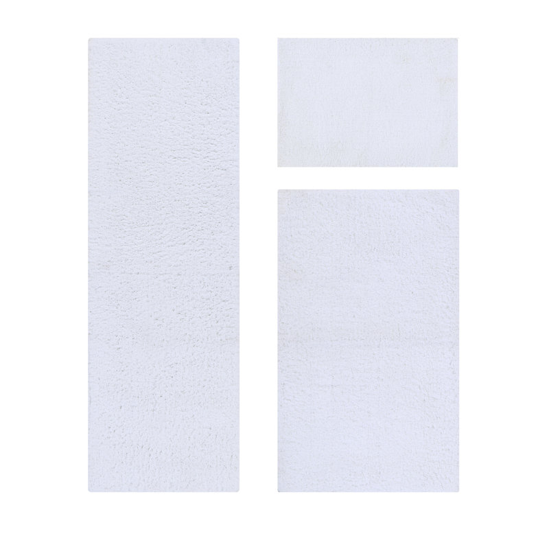 Loida Collection 100% Polyester Machine Washable 3 Piece Plush Bathroom Rug Set, White