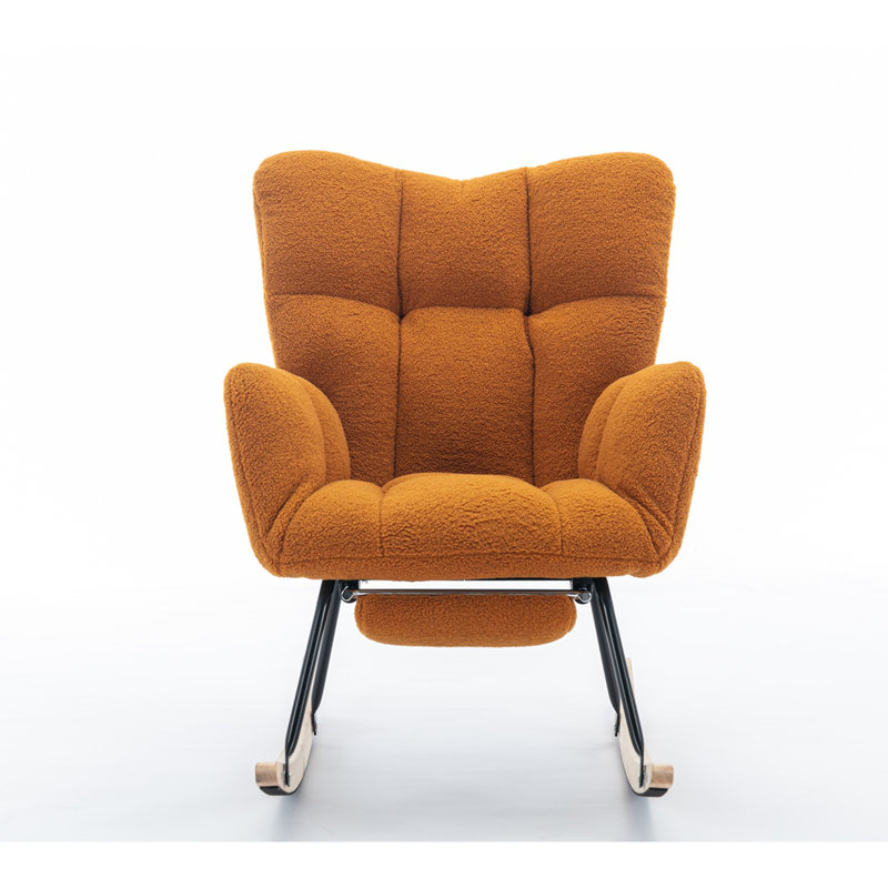 Chaise berçante en tissu avec repose-pieds Teddy, Caramel