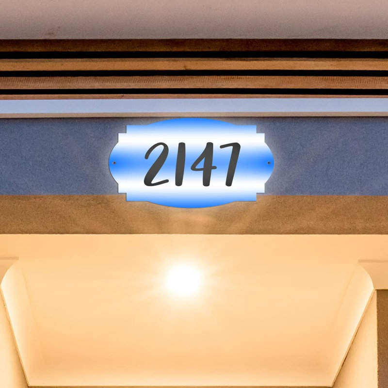 Plaque d'adresse murale sur 1 ligne, Bleu, Oui