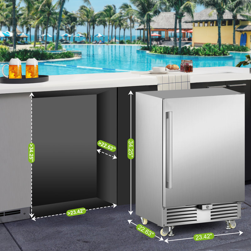 24“W 190 Cans Outdoor Stainless Steel Beverage Refrigerator with LED Lighting, Removable Shelves, and Temperature Memory - IPX4 Waterproof, Rust-Resistant, Built-In or Freestanding for Home/Commercial Use