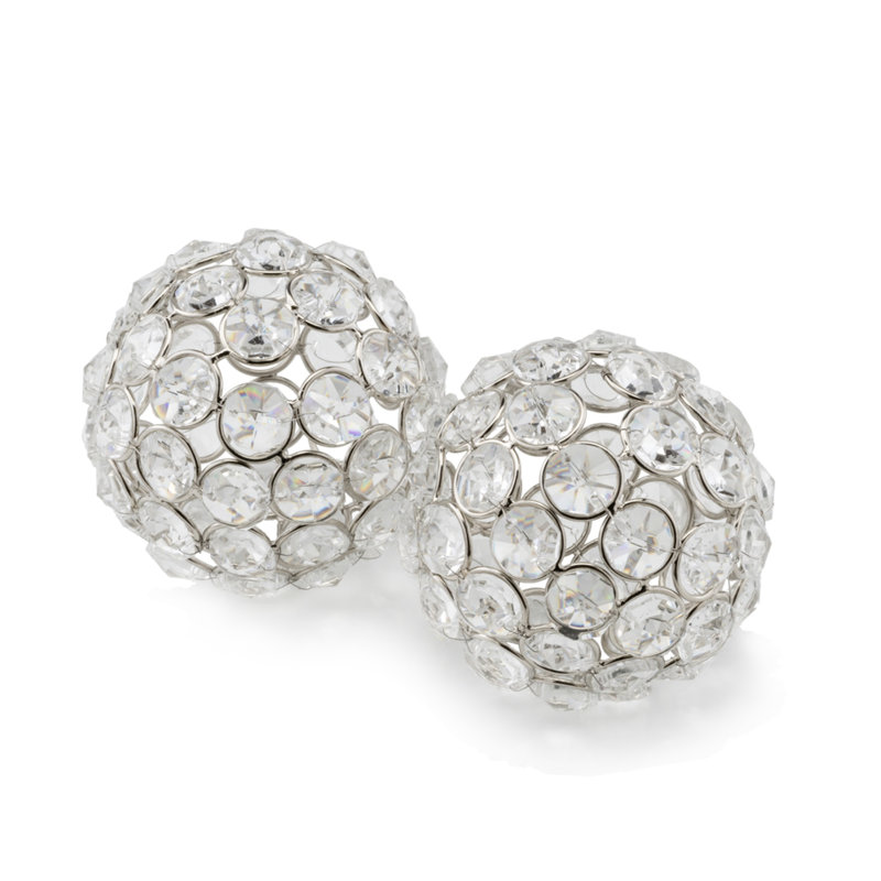 Seda 6" Silver Faux Crystal and Silver Decorative Orb Tabletop Sculpture, 3" H x 3" W x 3" D