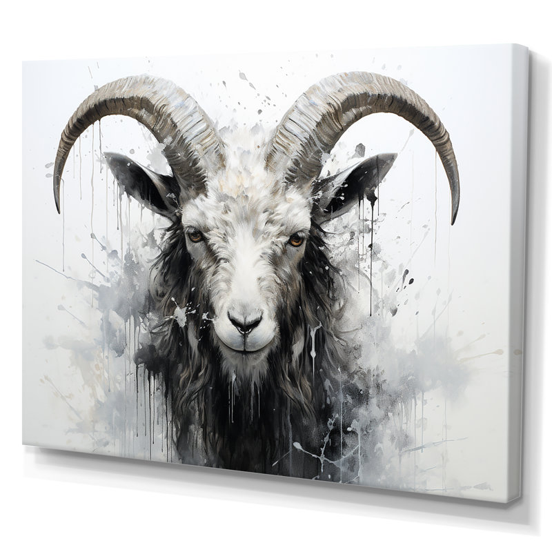 Impression sur toile, "Ram noir et blanc", Toile tendue, 34" H x 44" W
