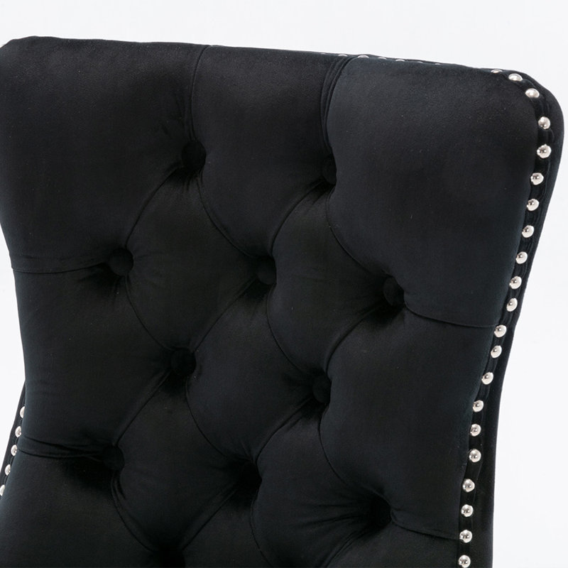 Tufted Velvet Wing Back Side Dining Chairs, Black, Black