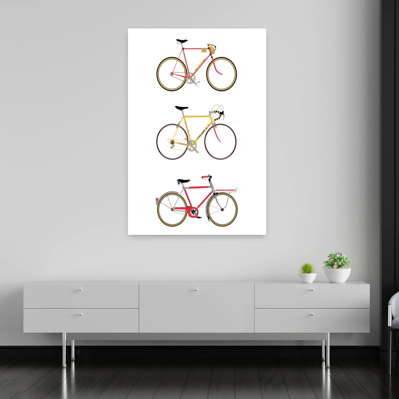 Trois vélos rétro, art mural rétro, 60" H x 40" W
