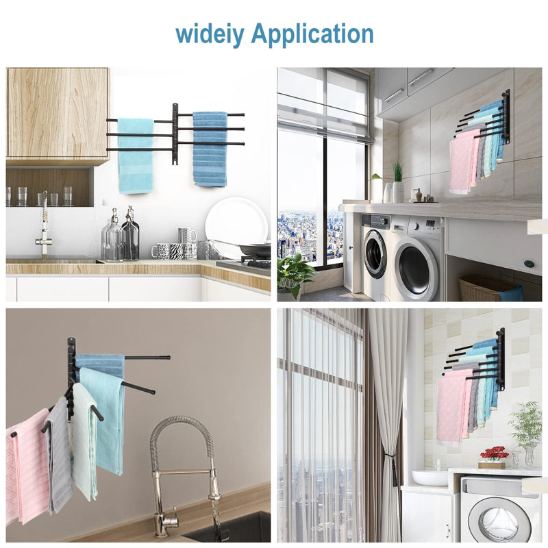 Porte-serviettes rotatif à 6 bras, porte-serviettes pivotant à 180 °, Black