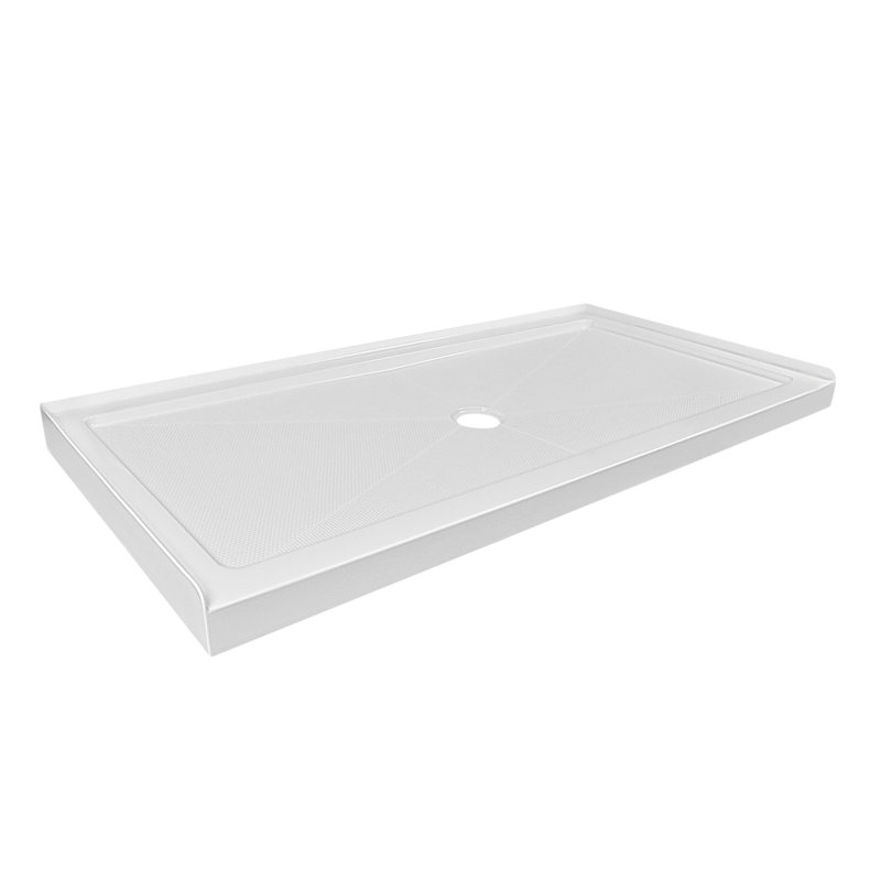 DeerValley 60" Shower Base in White with Single Threshold Shower Pan, Non-slip Design, 3.5" H x 60" W x 36" D