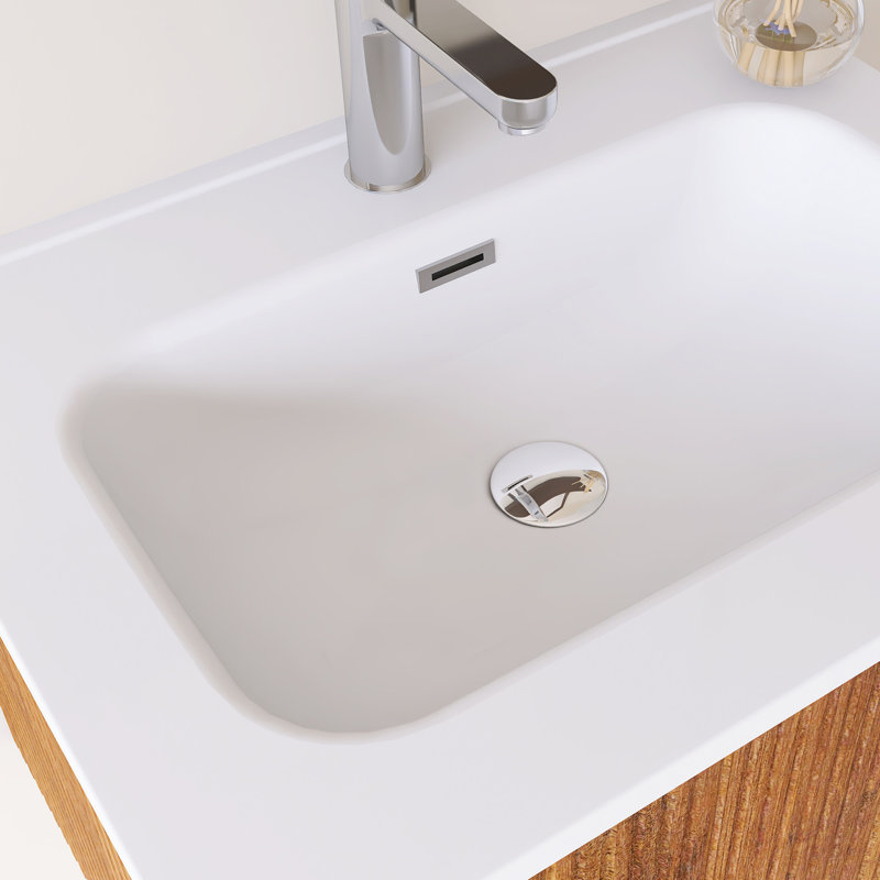 Meuble-lavabo simple mural 24 po avec comptoir intégré en céramique blanche, Brun, 24""