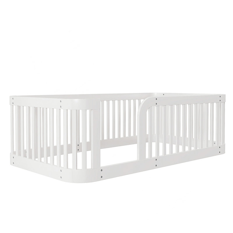 Structure de lit simple en bois avec clôture en bois, Blanc