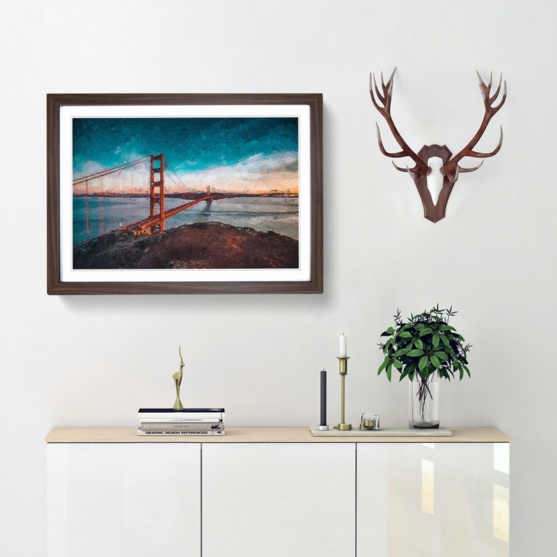 The Golden Gate Bridge in San Francisco Bay - Picture Frame Painting Print, 48cm H x 65cm W x 2cm D, Walnut Framed