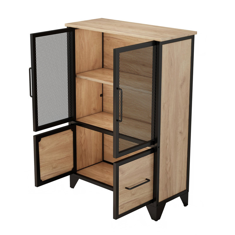 Armoire de rangement avec 4 portes en fer, Noir, naturel
