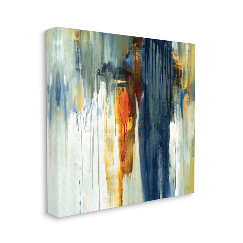 Peinture en cascade bleu vert orange par Lisa Ridgers - Peinture, Toile tendue, H 30 po x l 30 po x P 1,5 po