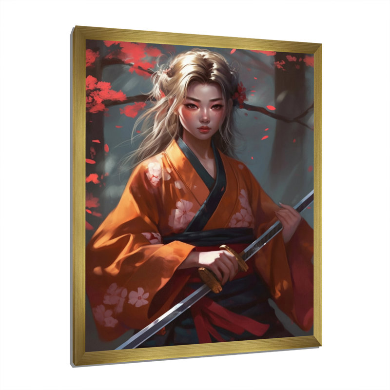 Fierce Samurai Girl I - impression, H 20 po x l 12 po x P 1 po, Encadrement doré