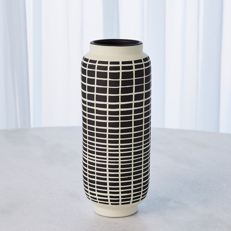 Graphic Grid Cylinder Vase-Black/White