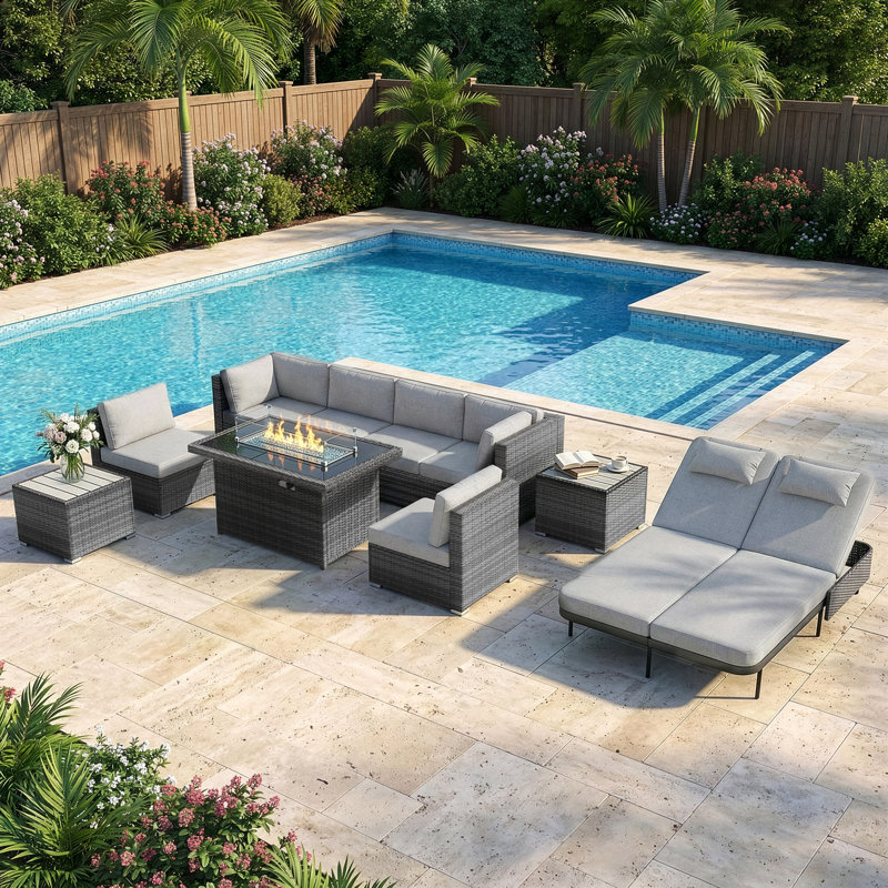 Ensemble de conversation modulaire 10 pièces Luxury, Gris clair, 10-Piece with Side Tables