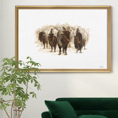 «Herd of Bison II», reproduction d'art sur toile encadrée