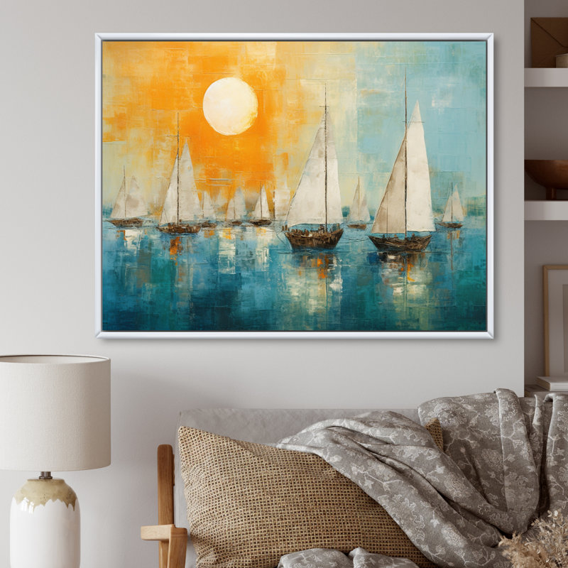 Bateau abstrait bord de mer I - impressions sur toile, Cadre flottant blanc, H 24 po x l 32 po x P 1 po