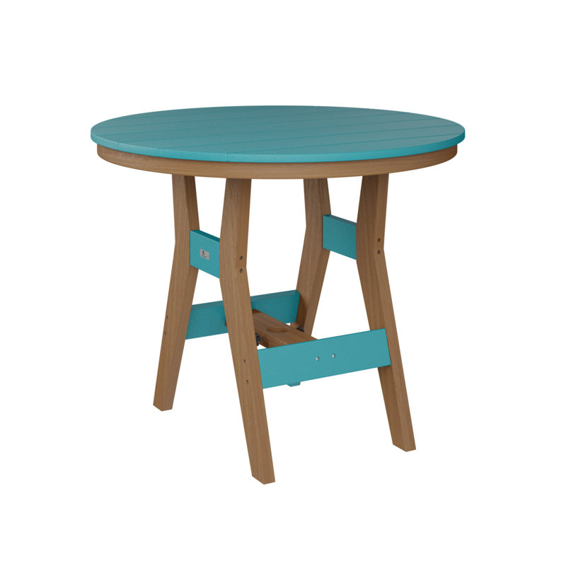 Harbor Outdoor Round Bar Table, Aruba Blue, Natural Teak